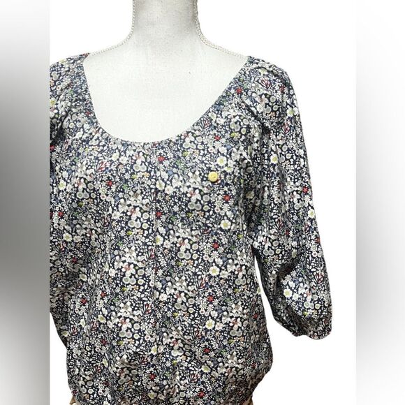 J. Crew Blue Multi-color Floral Peasant Junes Meadow Liberty of London Top XS - Picture 3 of 8